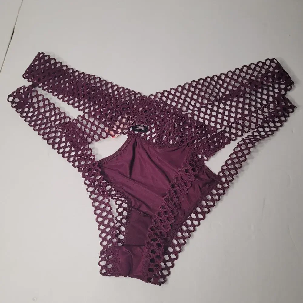 Victoria's Secret Maroon Strappy Honeycomb Cheeky Panties XL